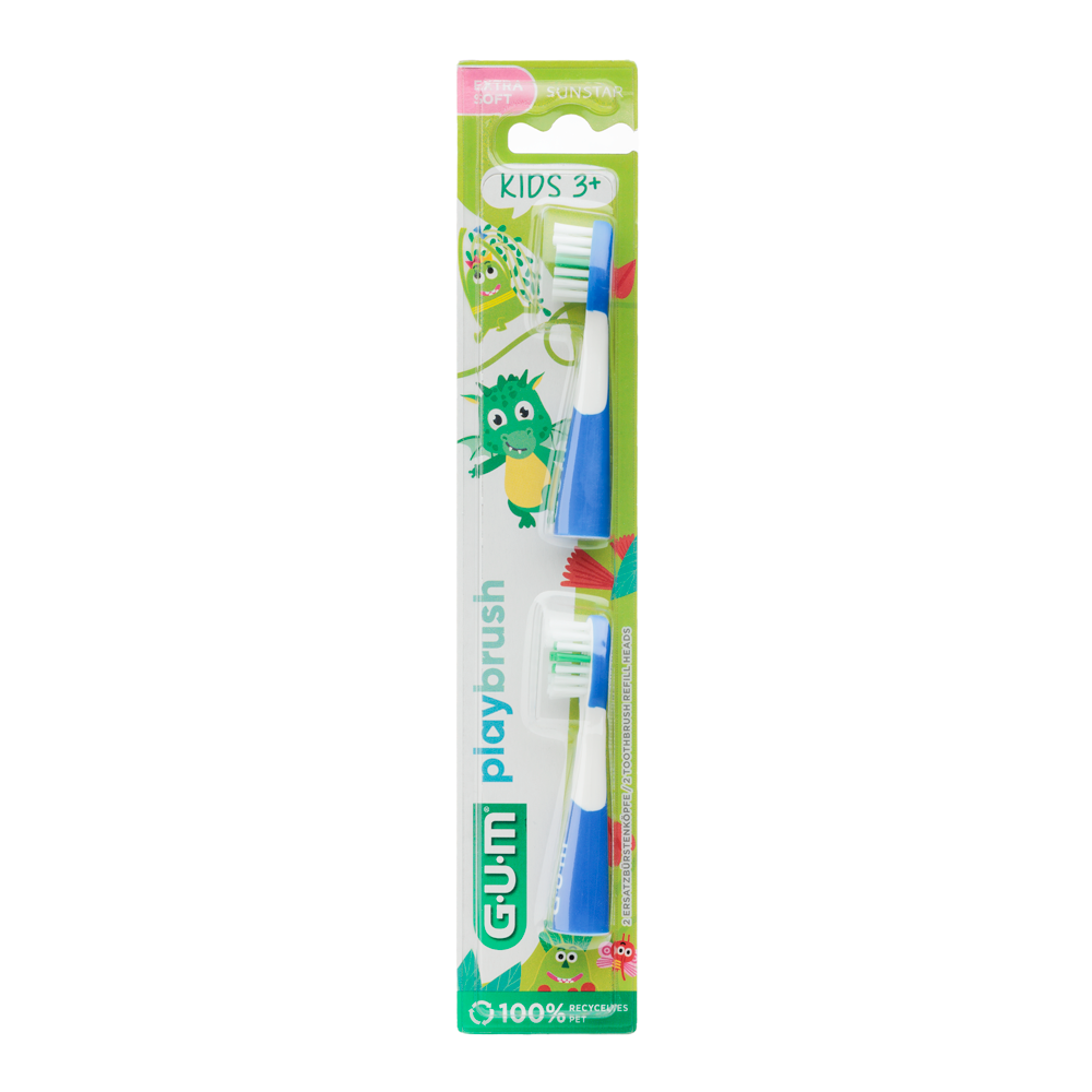 GUM® Playbrush KIDS 3+ Ersatzbürstenköpfe blau, 2 Stück/Packung